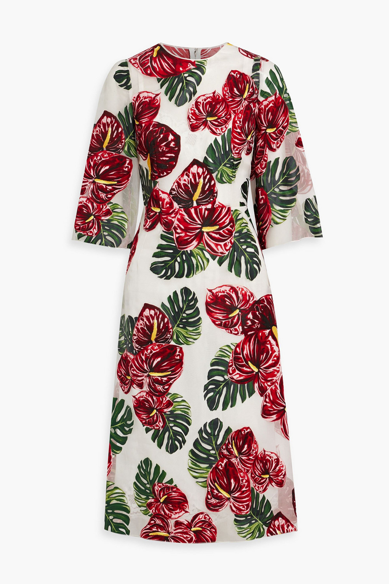 Dolce&Gabbana - Floral-print organza midi dress - Red - IT 38