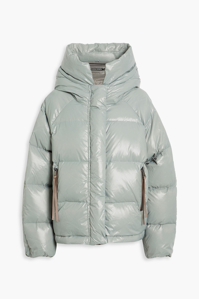 holden - quilted coated hooded down jacket - green - l/xl