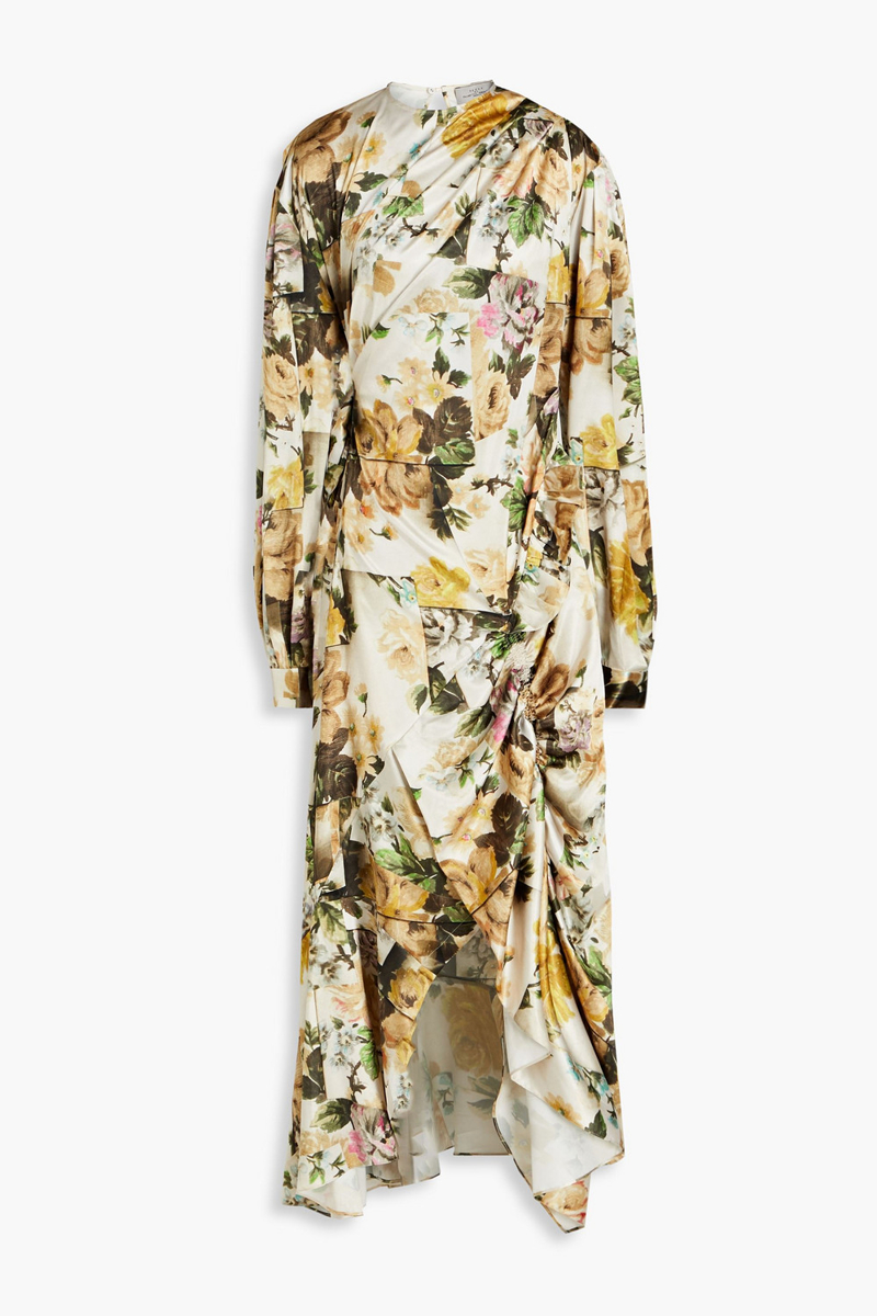 Preen By Thornton Bregazzi - Draped floral-print satin midi dress - Neutral - XS