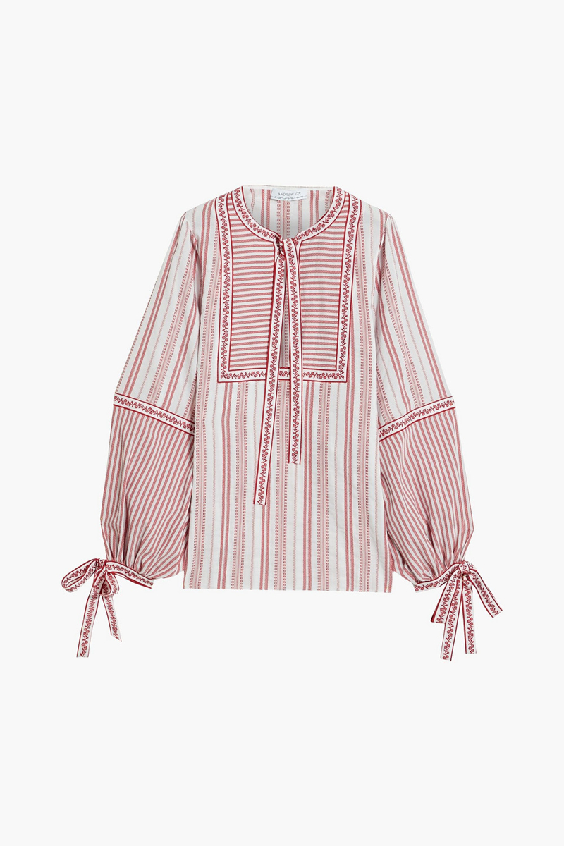 Andrew GN - Tie-neck striped cotton-jacquard blouse - Red - FR 36