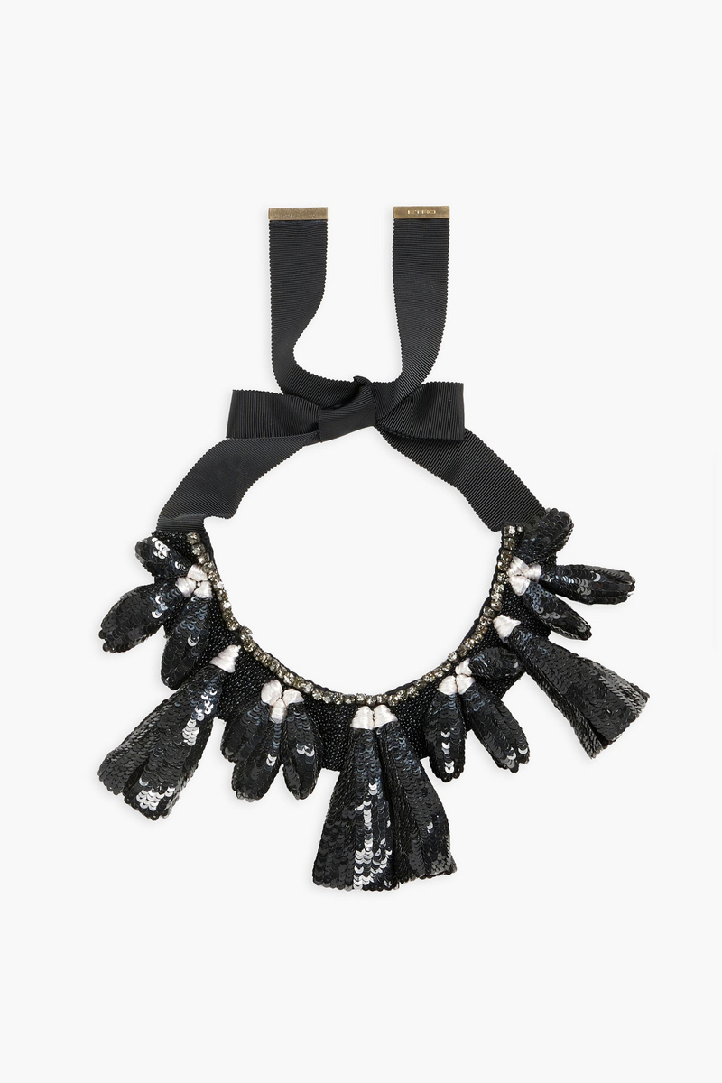 Etro - Grosgrain, crystal, bead and sequin necklace - Black - OneSize