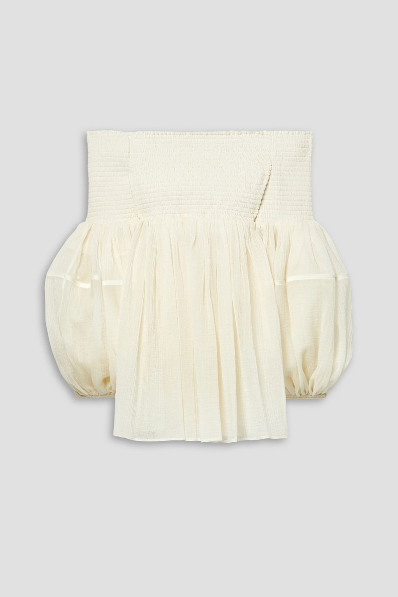 Chloé - Off-the-shoulder shirred wool-crepon top - White - FR 36