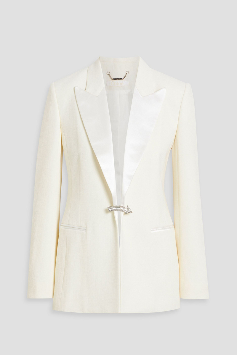 chloé - embellished satin-trimmed wool-crepe blazer - white - fr 34