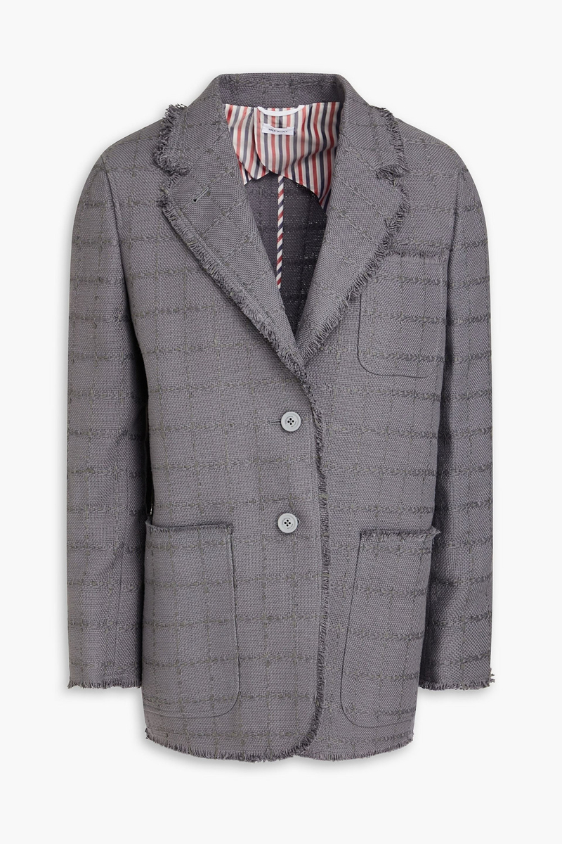 thom browne - checked cotton-blend tweed blazer - gray - it 36