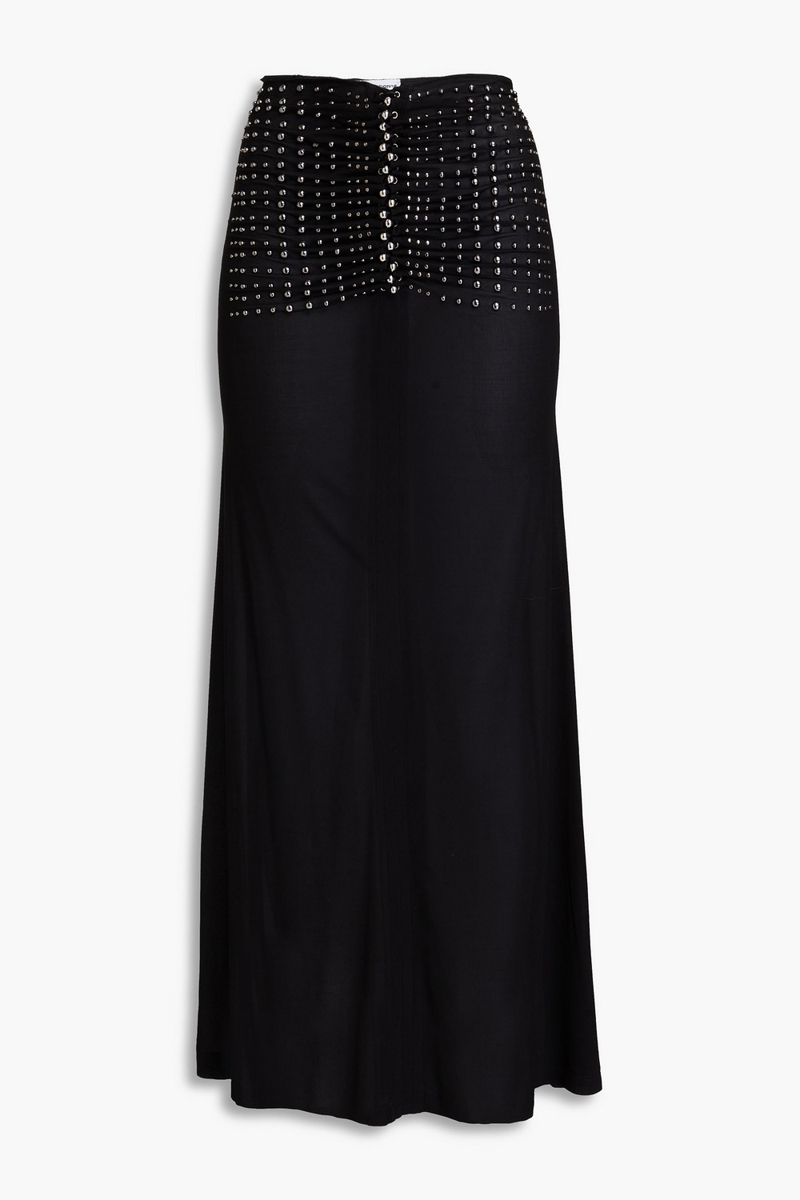 rabanne - studded cupro-blend jersey maxi skirt - black - fr 34