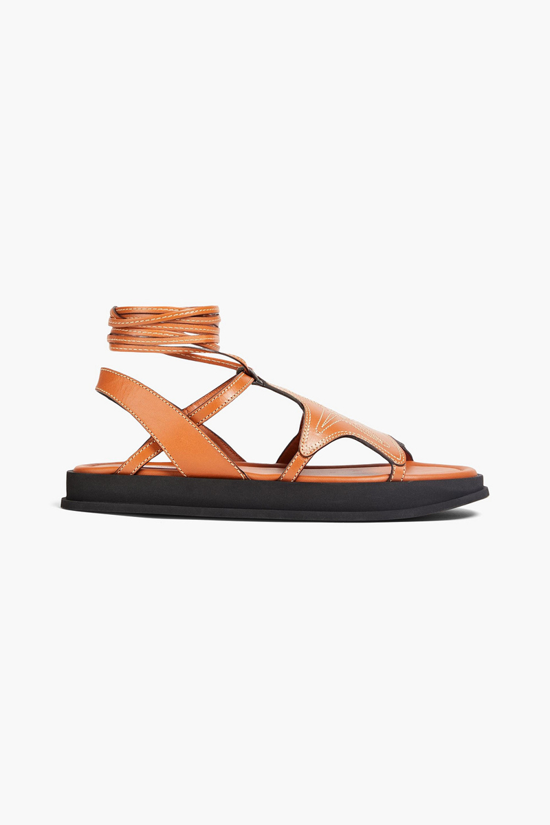 Zimmermann - Topstitched leather sandals - Brown - EU 36