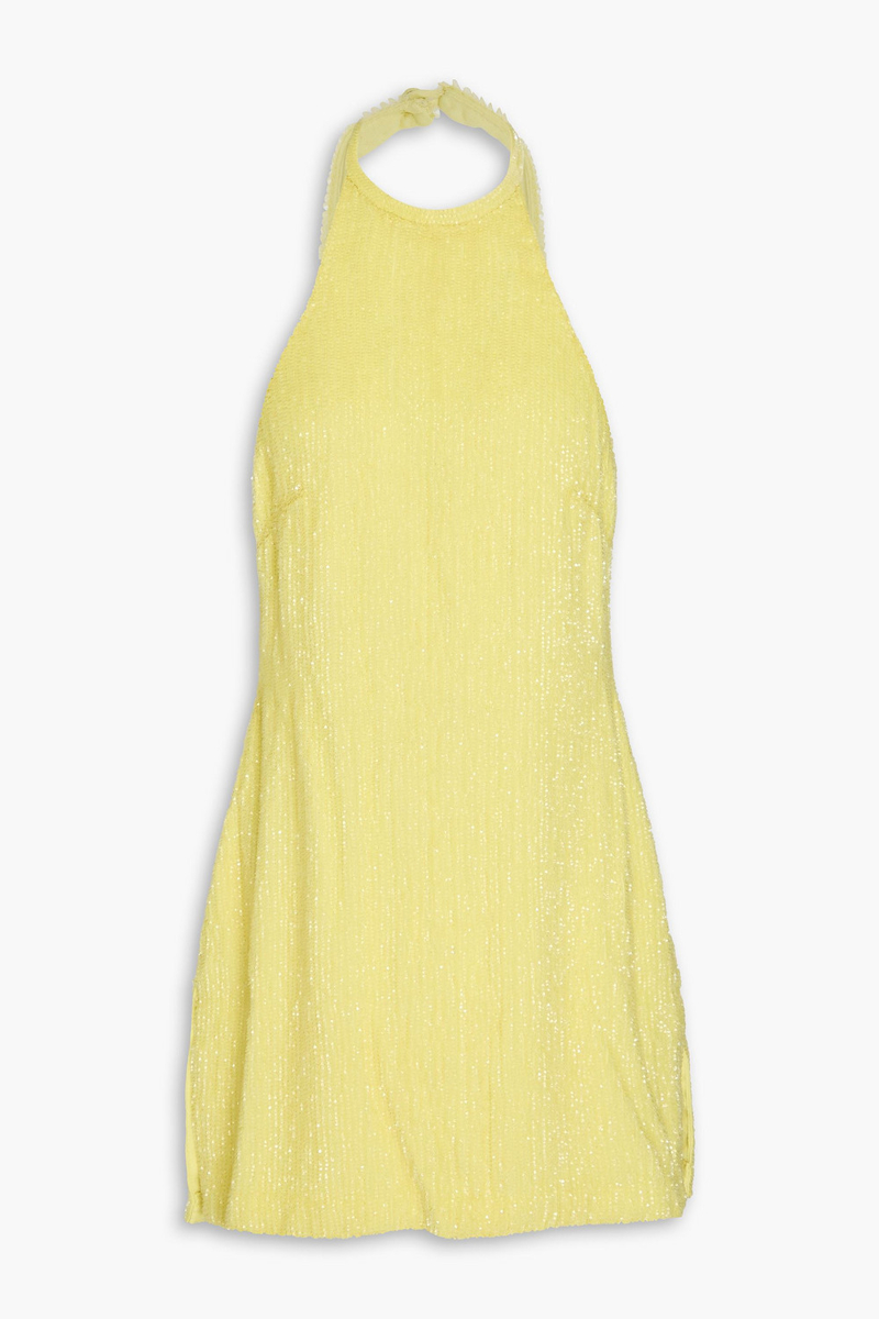 retrofête - alexis sequined chiffon halterneck mini dress - yellow - m