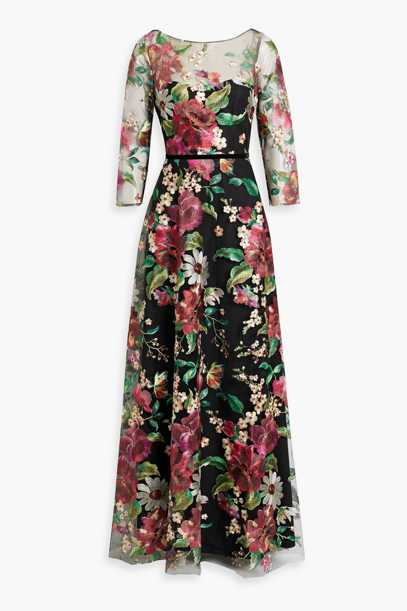 Marchesa Notte - Embroidered tulle gown - Black - US 4
