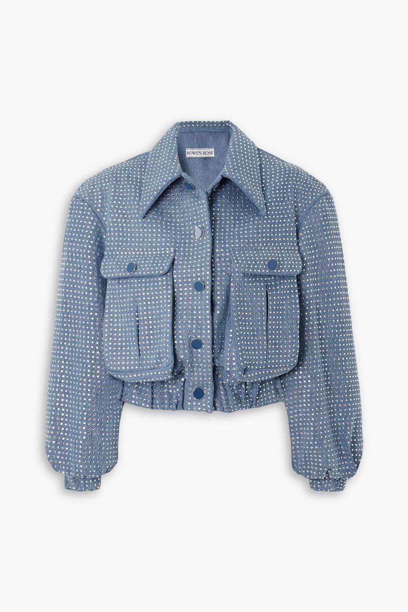 Rowen Rose - Sequin-embellished denim bomber jacket - Blue - FR 38
