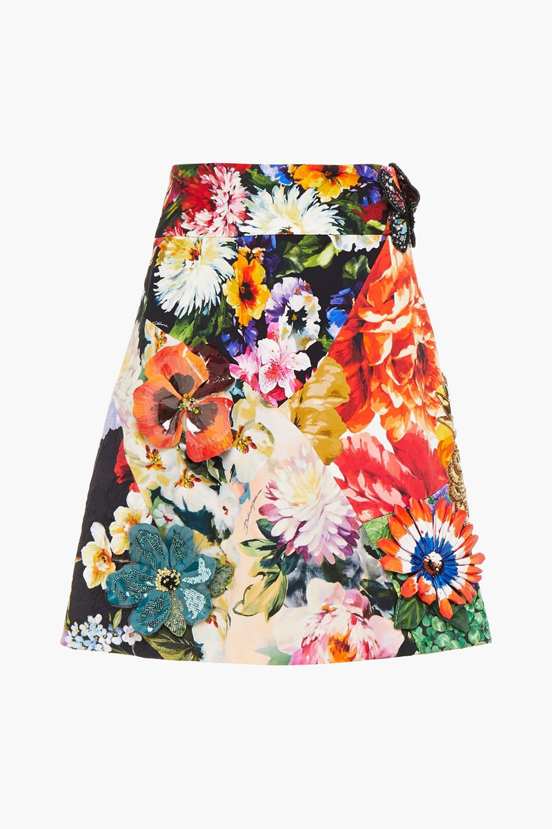 Dolce&Gabbana - Embellished floral-print crepe de chine mini skirt - Orange - IT 42