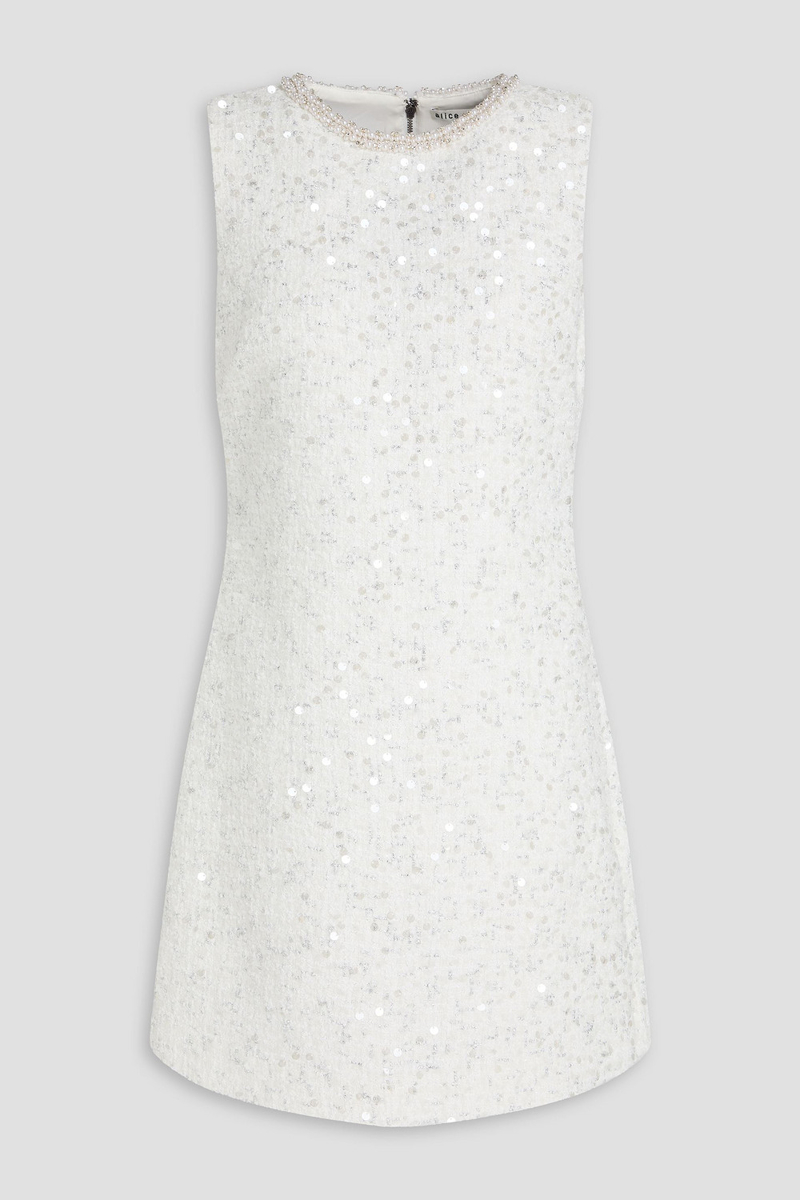 alice olivia - coley embellished metallic bouclé-tweed mini dress - white - us 2