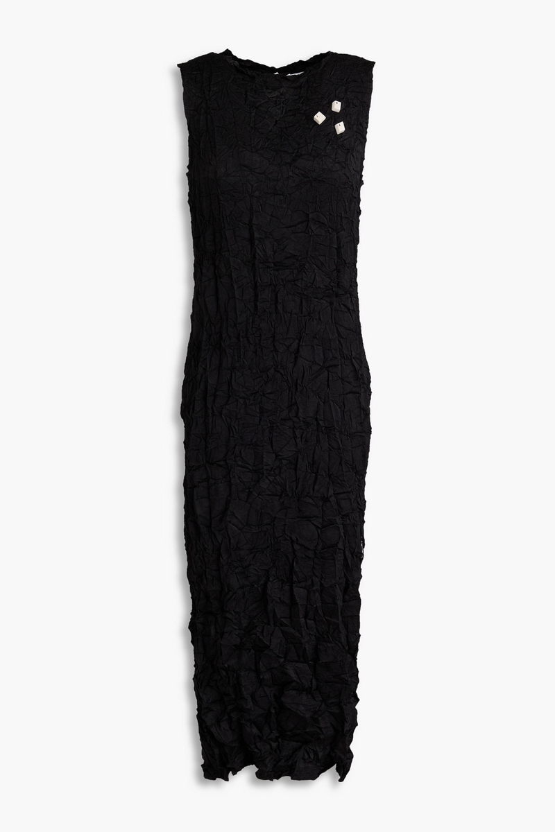 jw anderson - embellished crinkled satin midi dress - black - uk 6
