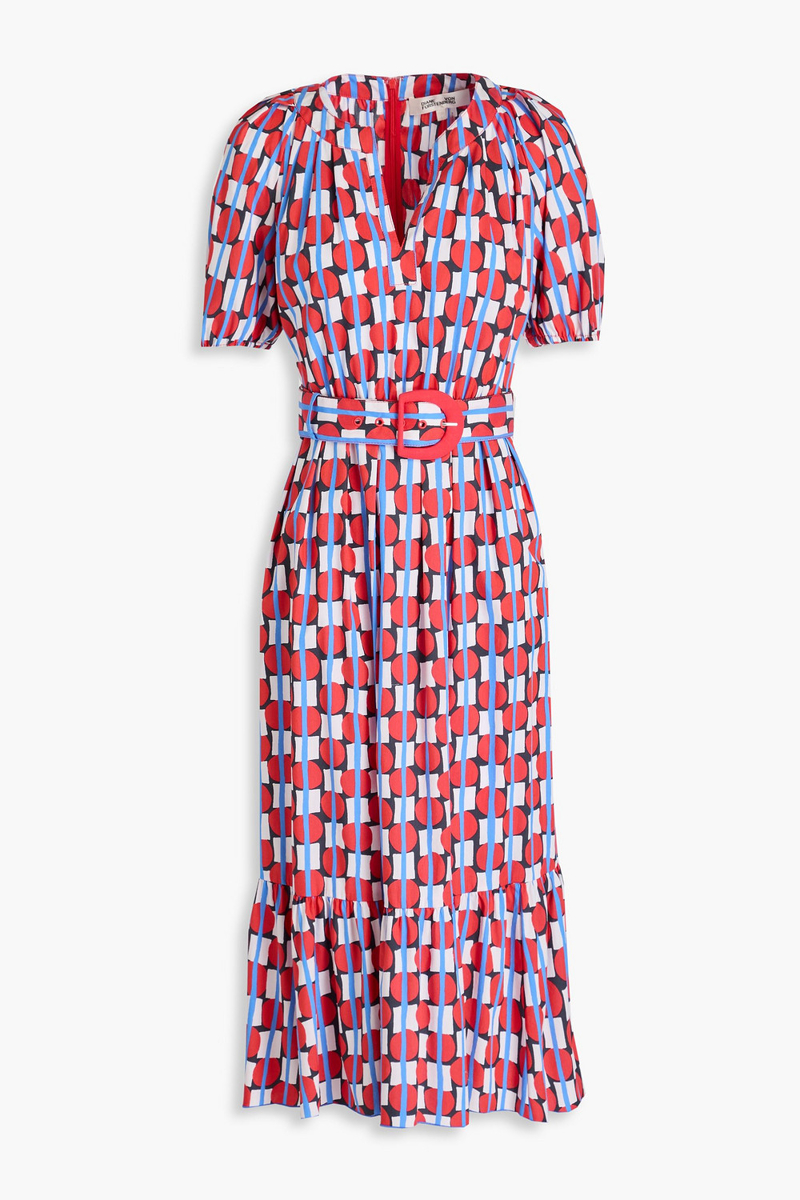 diane von furstenberg - lindy printed cotton-blend poplin midi dress - red - us 0