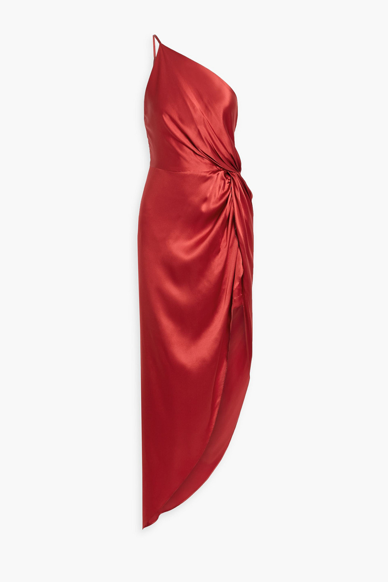 michelle mason - one-shoulder twisted silk-satin dress - red - us 2