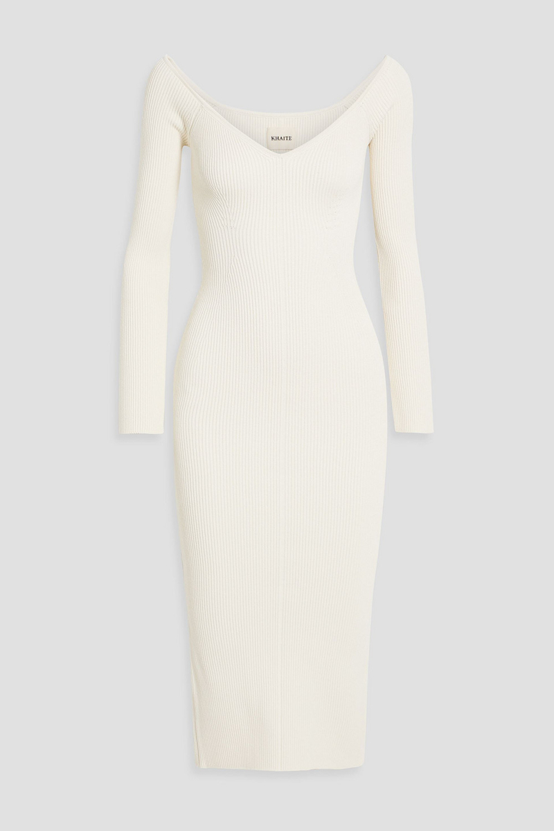 khaite - pia ribbed-knit midi dress - white - m