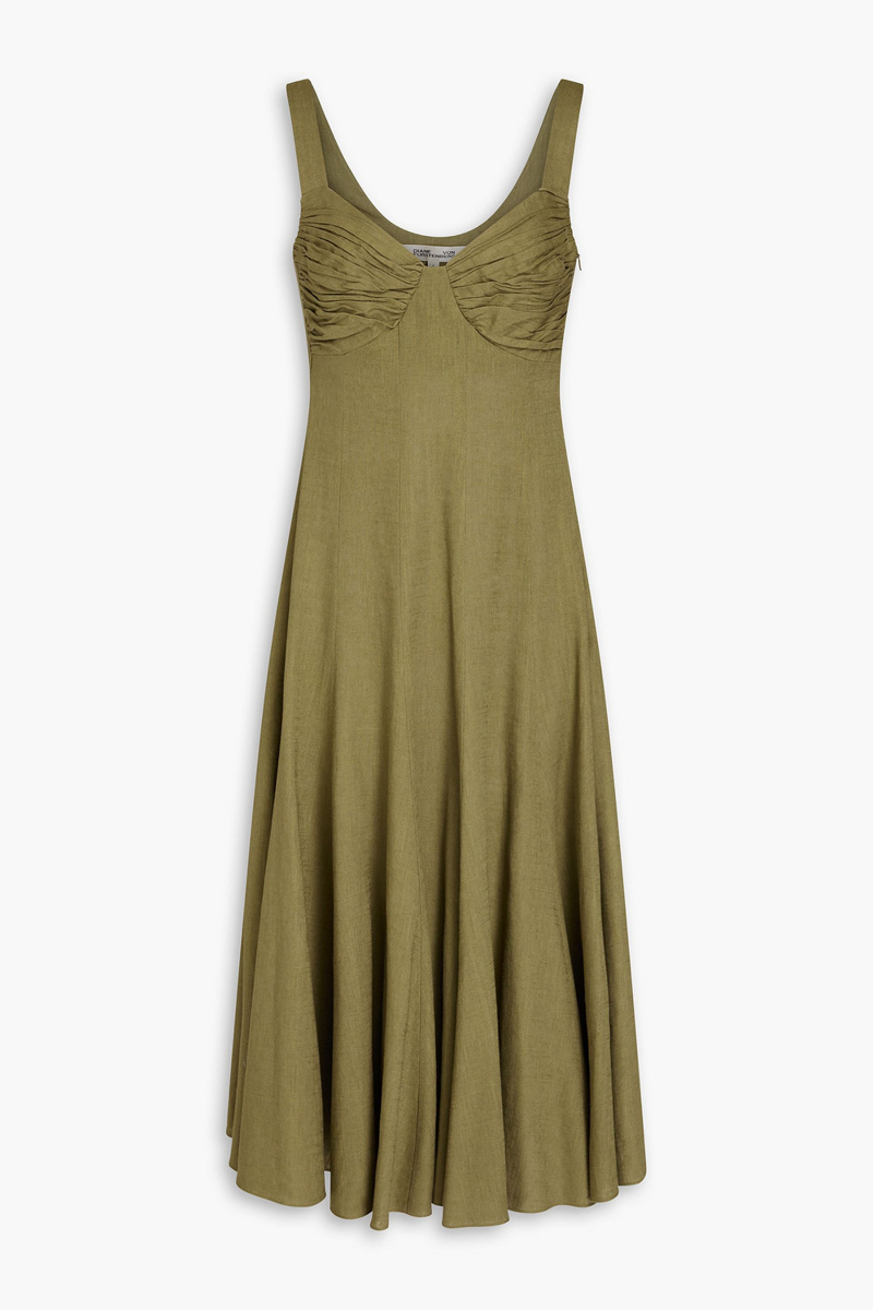 diane von furstenberg - beth gathered woven midi dress - green - us 6