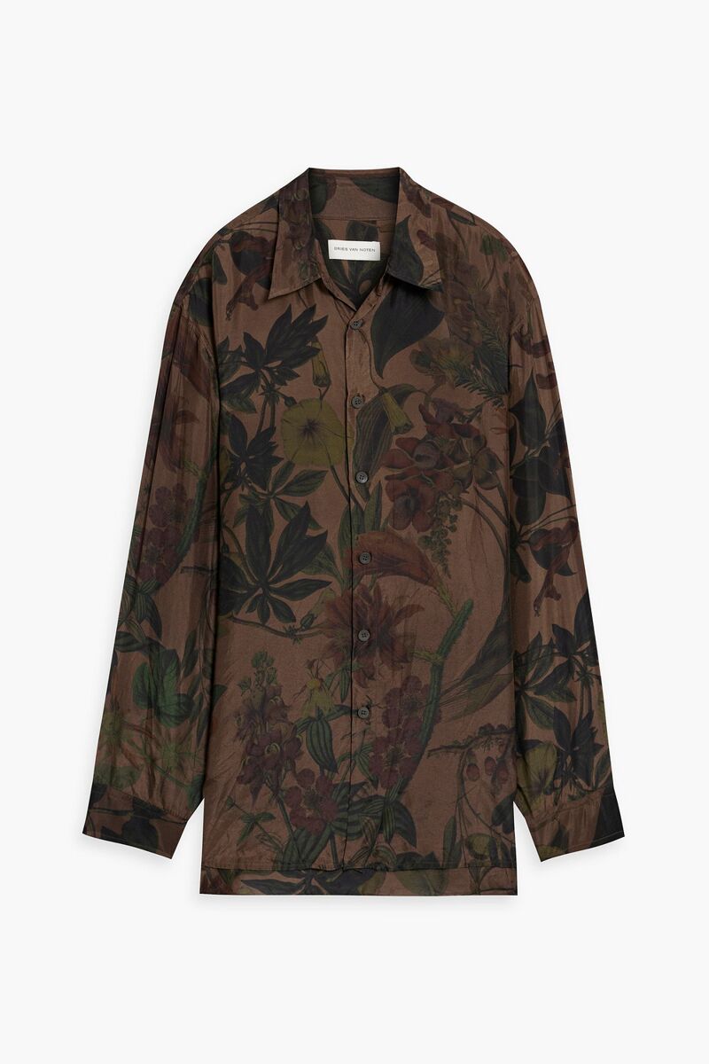 Dries Van Noten - Floral-print silk crepe de chine shirt - Brown - XL