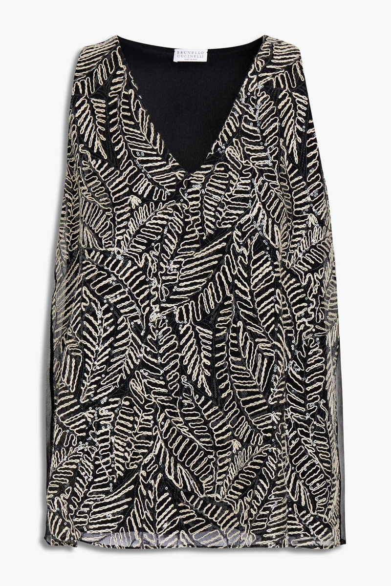 brunello cucinelli - embellished silk-organza top - black - m