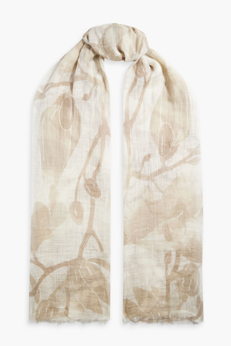 Brunello Cucinelli - Frayed printed linen scarf - Neutral - OneSize