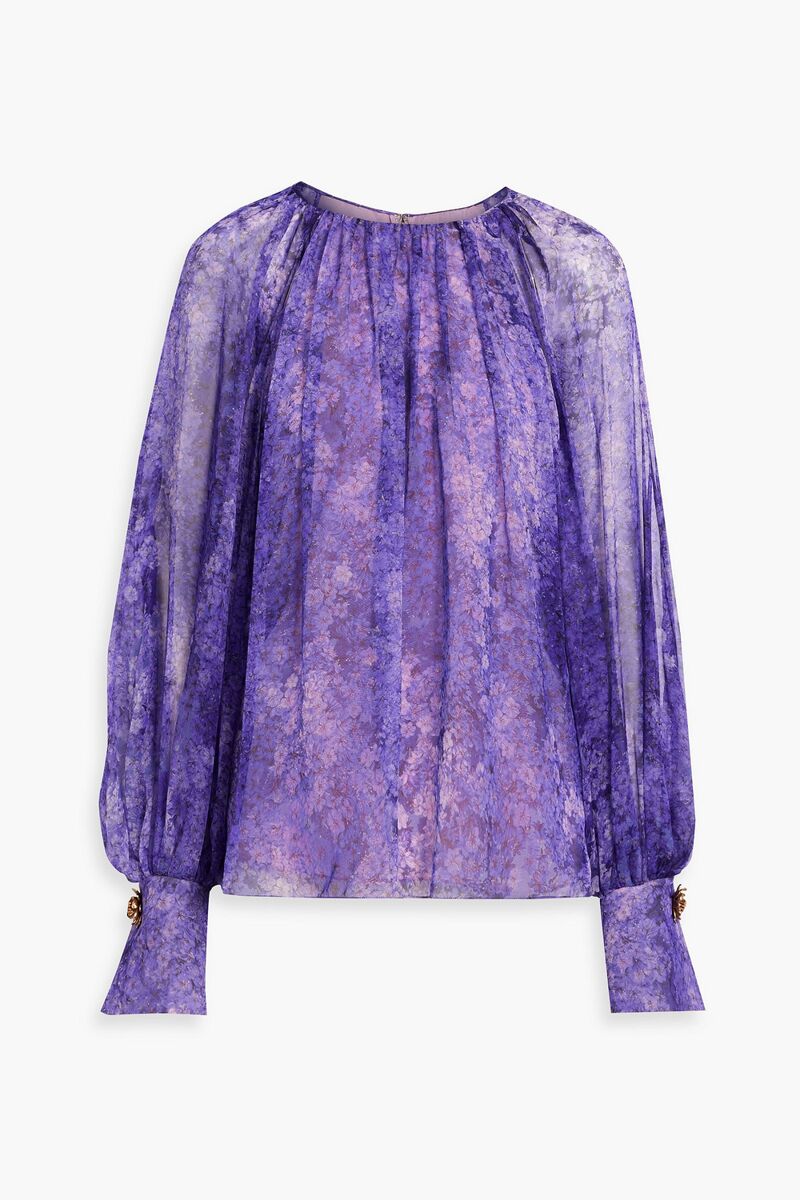 Oscar de la Renta - Floral-print silk-chiffon blouse - Purple - US 12