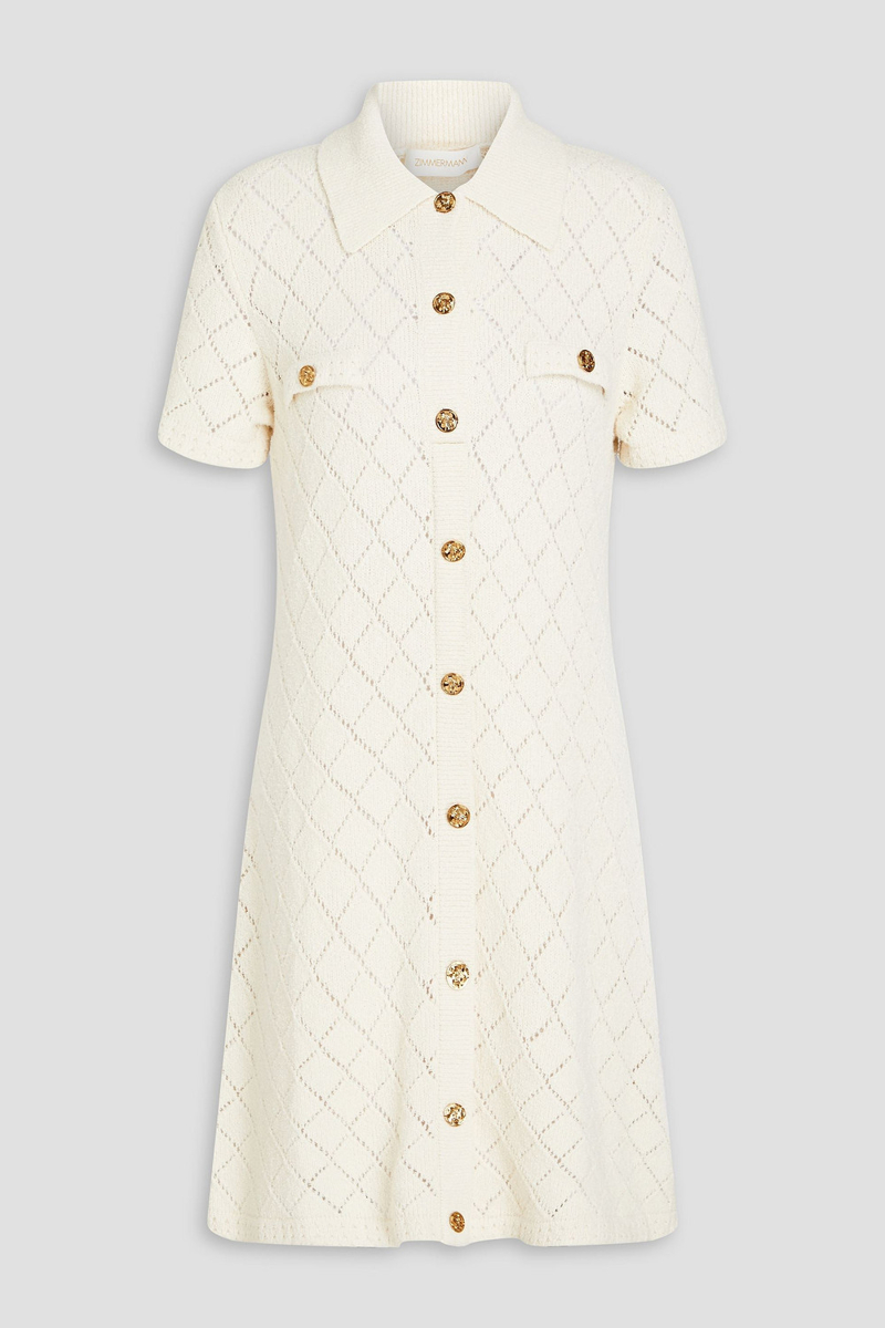 zimmermann - pointelle-knit mini shirt dress - white - 2