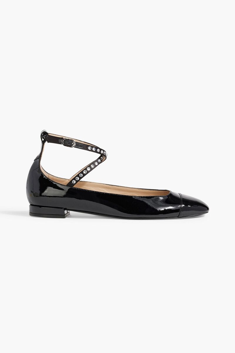 Stuart Weitzman - Eden crystal-embellished patent-leather Mary Jane flats - Black - EU 40