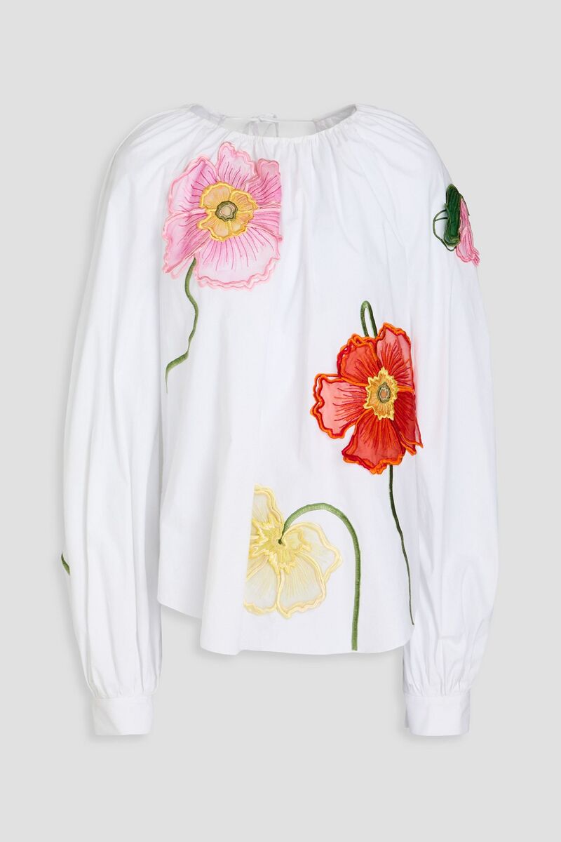 Oscar de la Renta - Embroidered cotton-blend poplin blouse - White - US 10