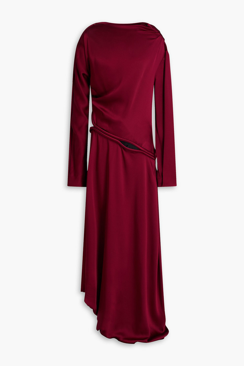 victoria beckham - asymmetric satin-crepe maxi dress - burgundy - uk 12