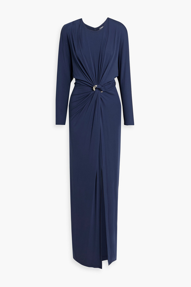 simkhai - maisie ring-embellished draped stretch-jersey maxi dress - blue - us 8