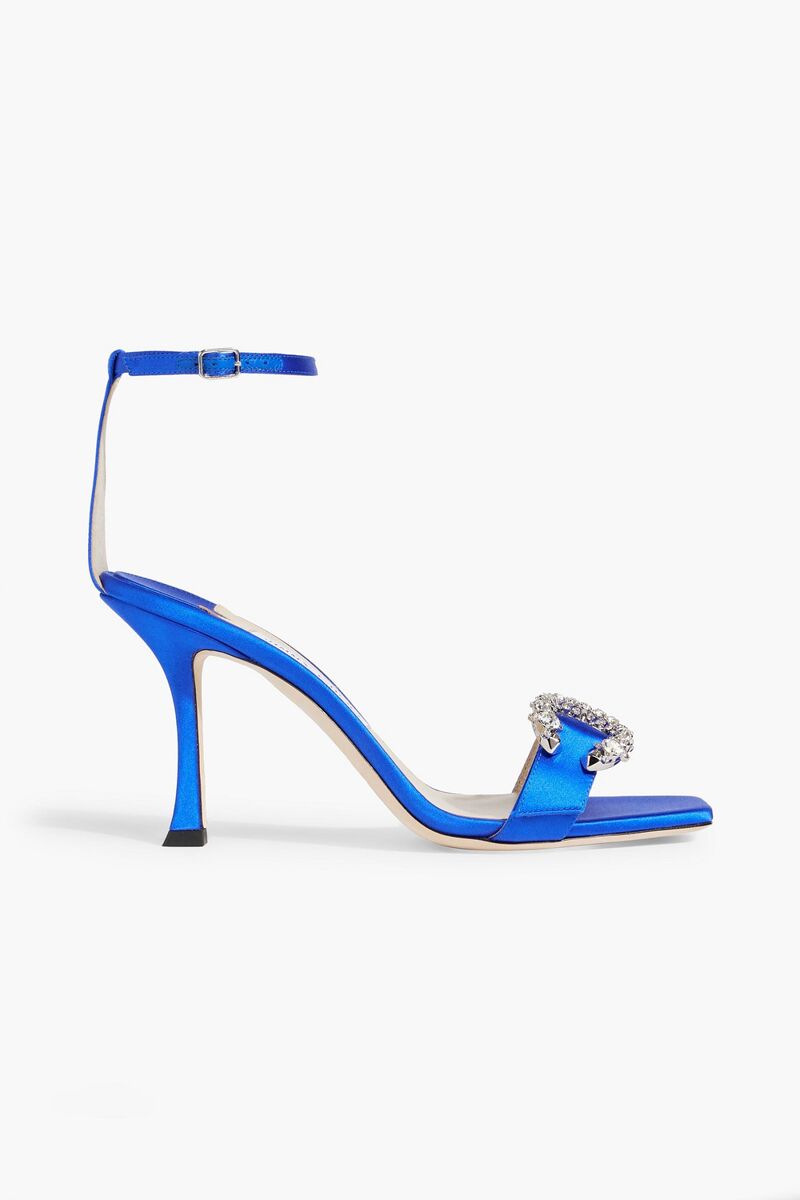 Jimmy Choo - Marsai 90 crystal-embellished satin sandals - Blue - EU 37
