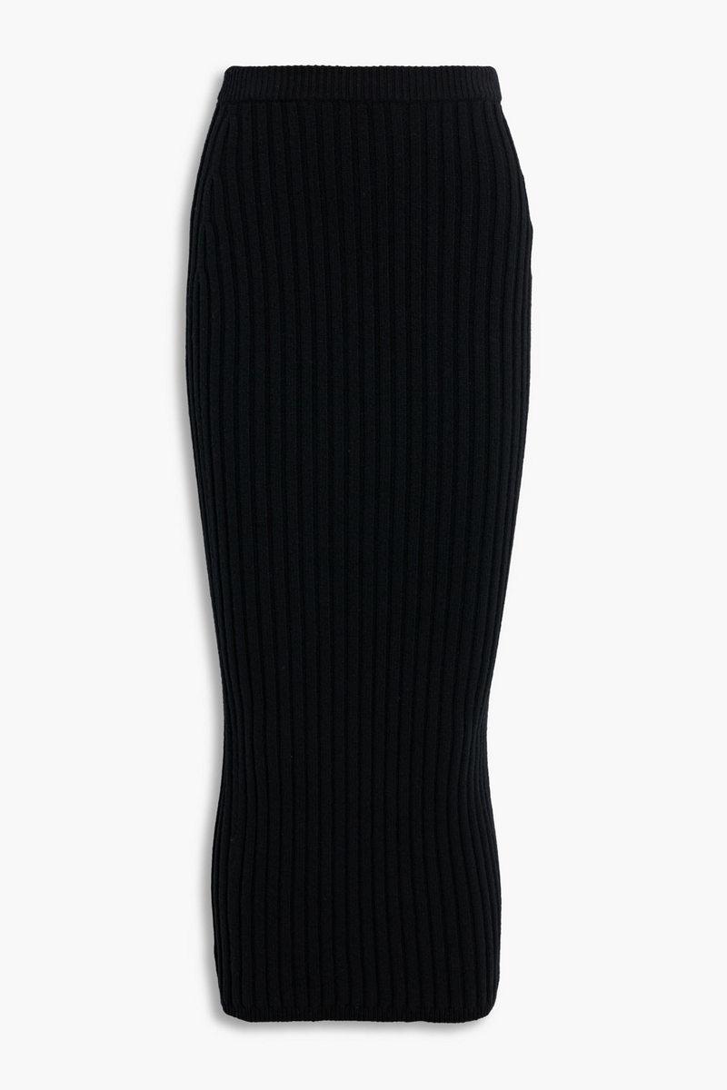 max mara - seta ribbed wool-blend maxi pencil skirt - black - xs