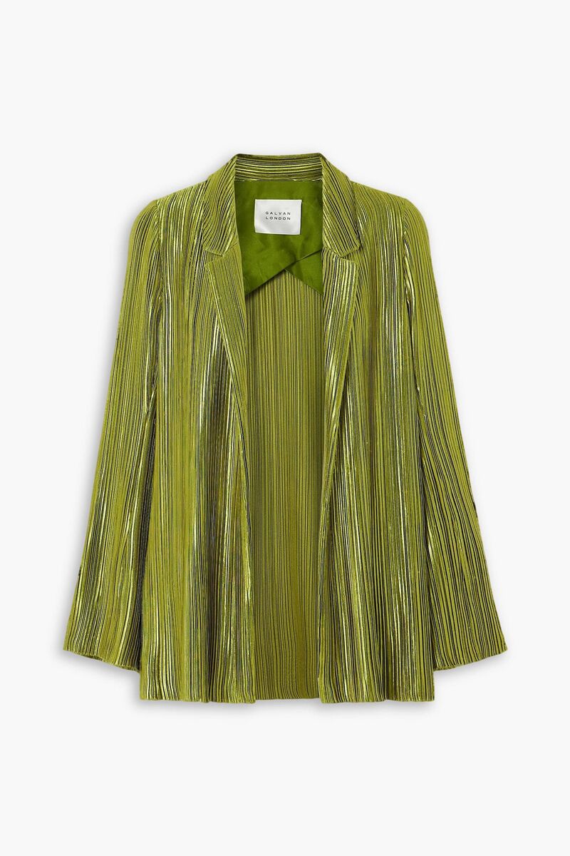 Galvan London - Nuage metallic plissé-crepe blazer - Green - FR 42