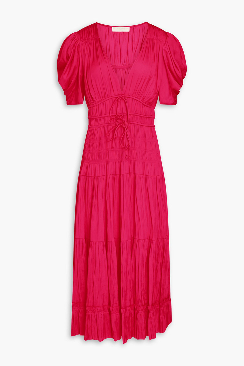 Ulla Johnson - Daria tiered satin midi dress - Pink - US 0