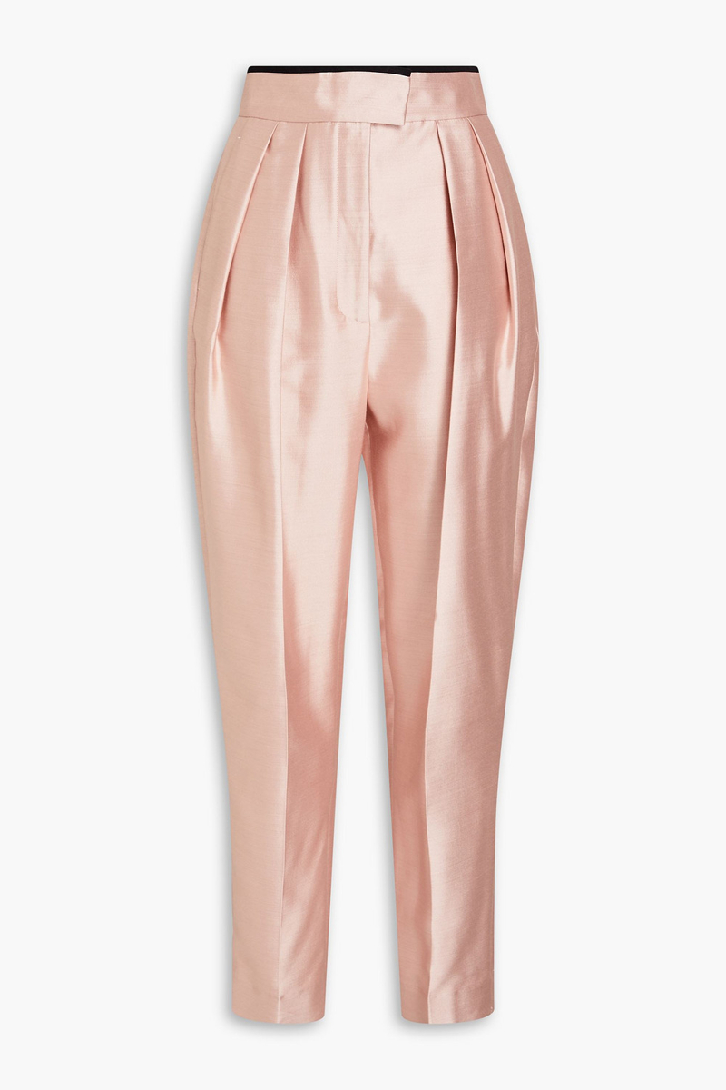 zimmermann - pleated wool and silk-blend tapered pants - pink - 00