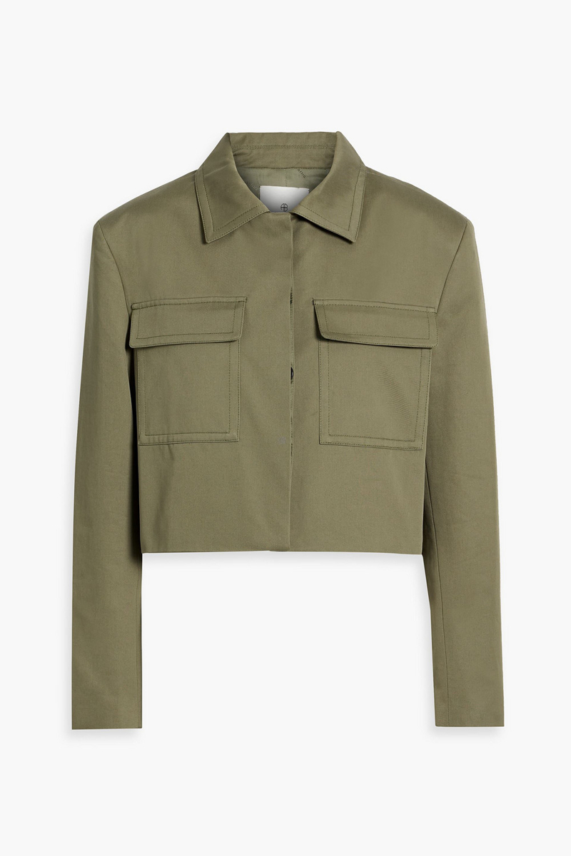 anine bing - dayton cropped cotton-twill jacket - green - s
