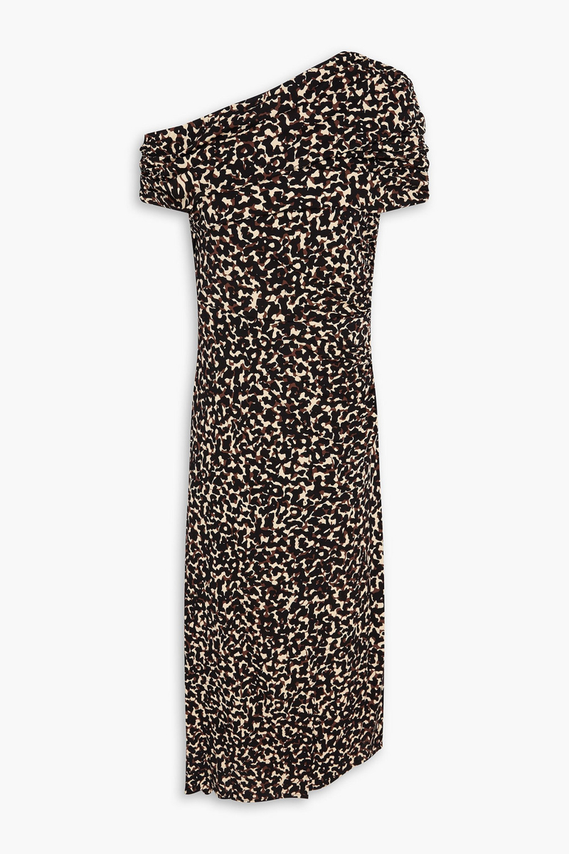diane von furstenberg - agustin one-shoulder ruched leopard-print crepe midi dress - animal print - xs
