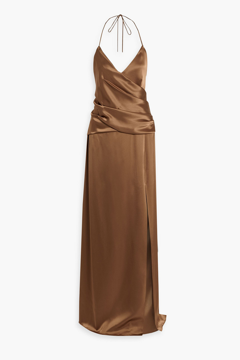 carolina herrera - draped satin halterneck gown - brown - us 4