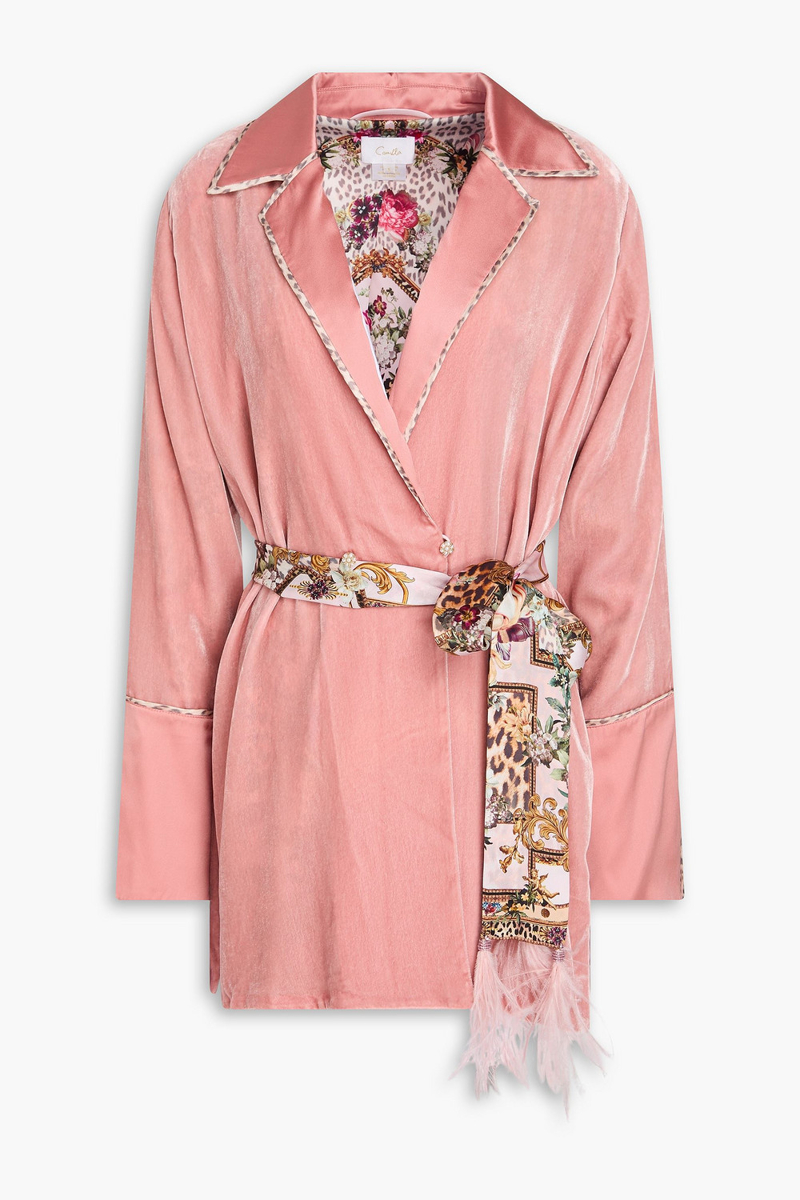 camilla - belted embellished velvet blazer - pink - s