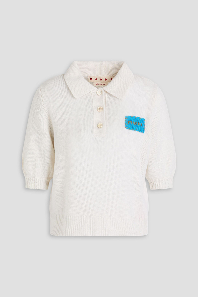 marni - appliquéd cashmere polo sweater - white - it 44