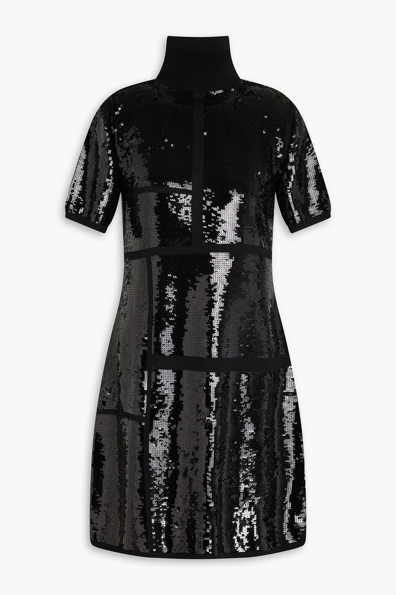 joseph - sequined wool-blend turtleneck mini dress - black - xs