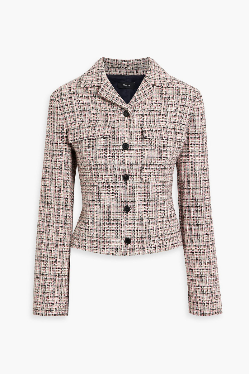 theory - cotton-blend tweed jacket - pink - us 4