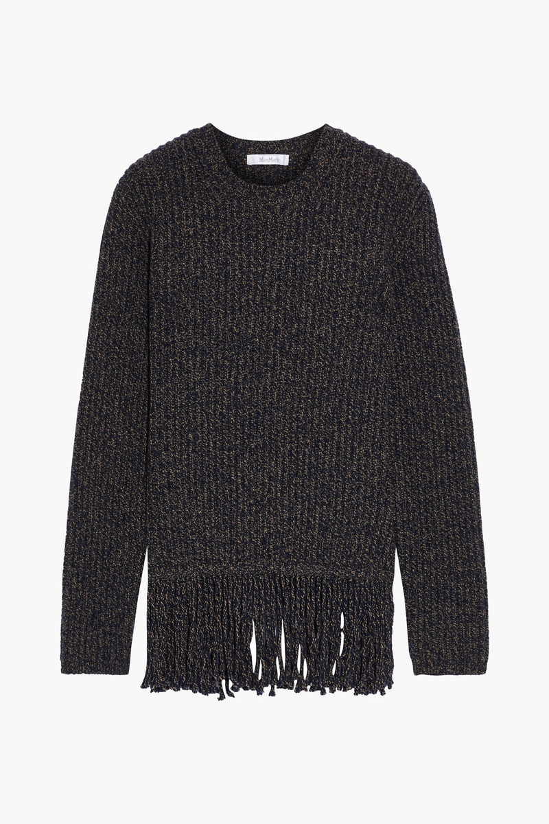 max mara - femme fringed marled ribbed wool and cashmere-blend sweater - blue - s