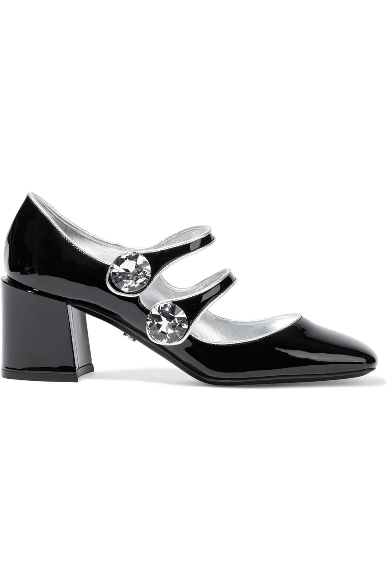 Dolce&Gabbana - Jackie crystal-embellished patent-leather Mary Jane pumps - Black - EU 36