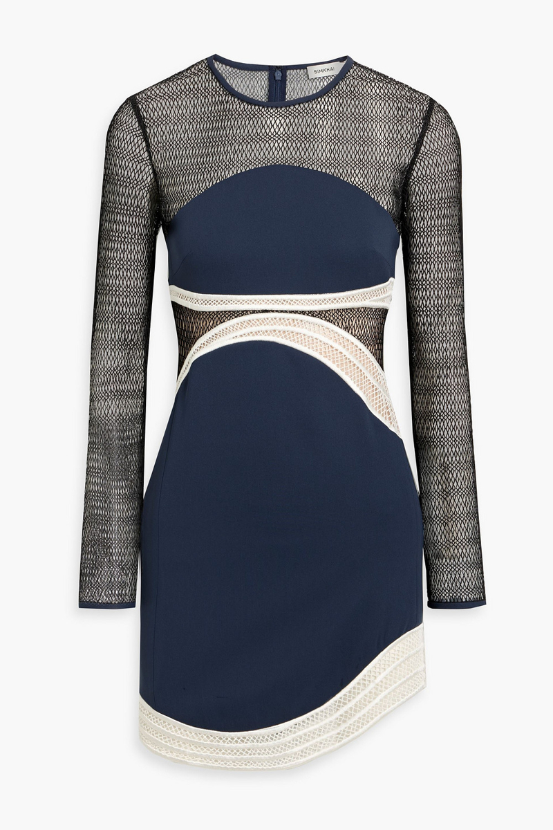 simkhai - blaise fishnet-paneled crepe mini dress - blue - us 0