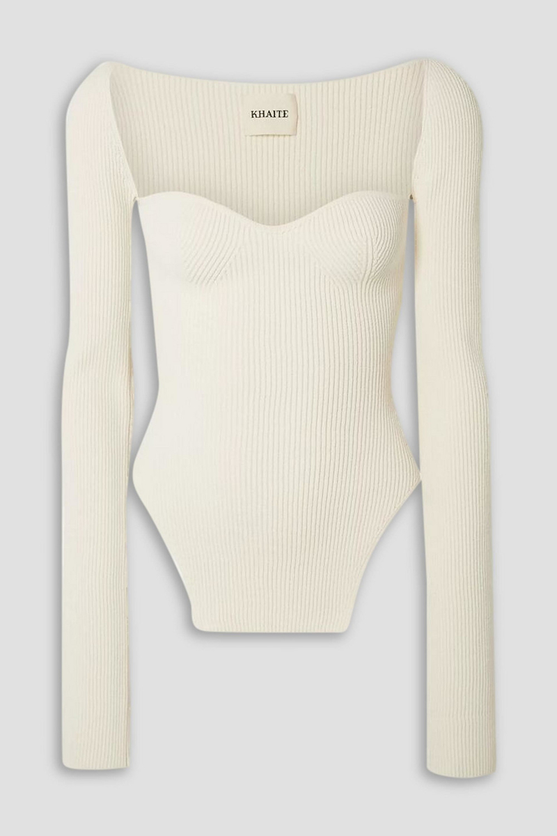 khaite - maddy ribbed-knit sweater - white - l