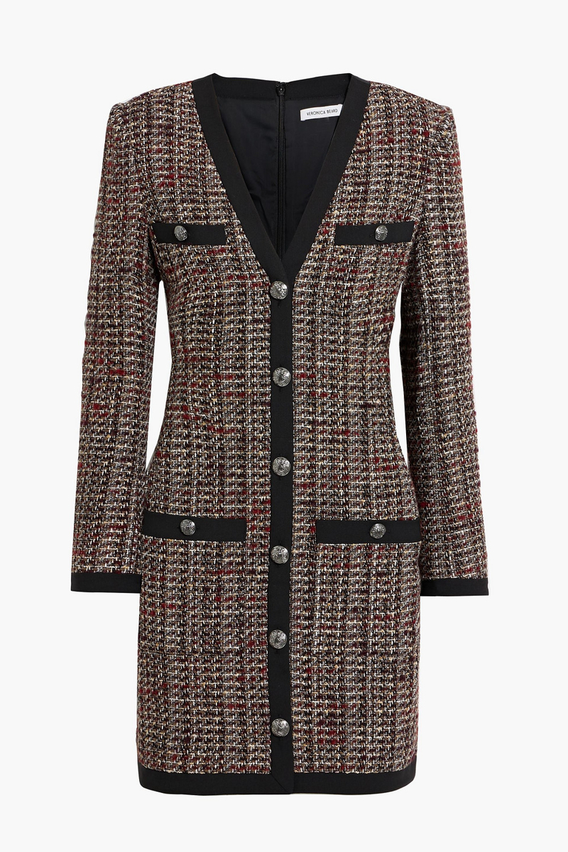 veronica beard - kenai metallic cotton-blend tweed mini dress - burgundy - us 4