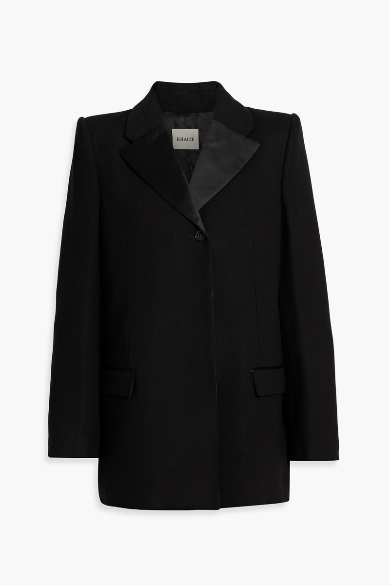 khaite - isaline oversized satin-trimmed cady blazer - black - us 8