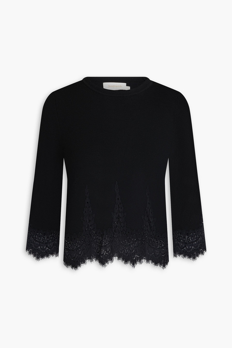 zimmermann - lace-trimmed wool top - black - 00