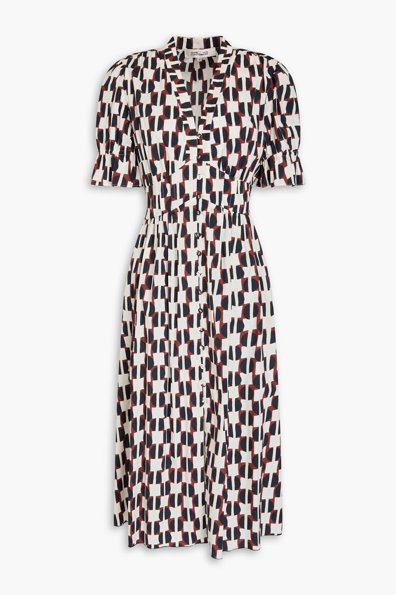 diane von furstenberg - erica printed cotton-blend poplin midi dress - brown - us 00