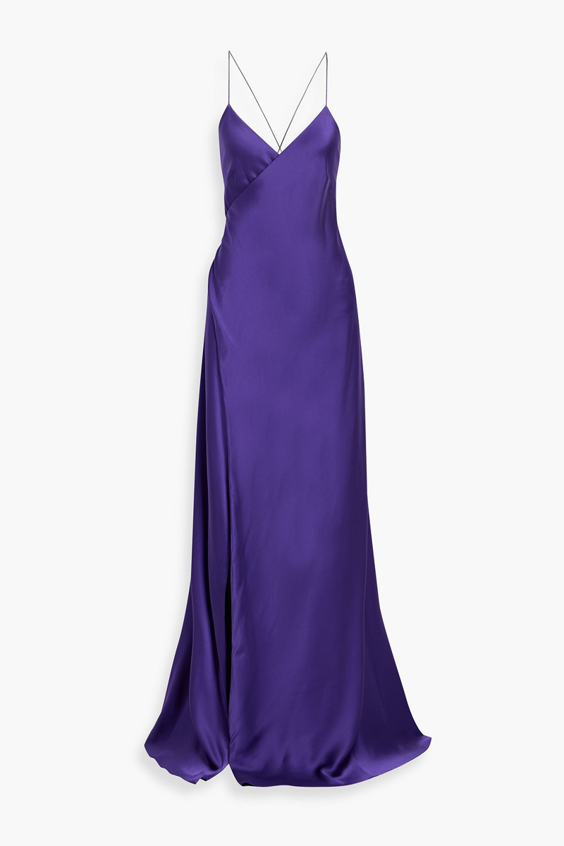 michelle mason - silk-satin wrap gown - purple - us 0